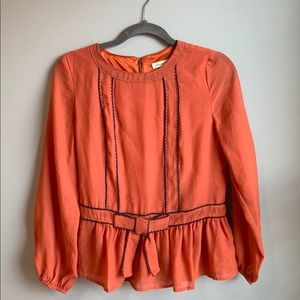 Comme toi sz S lined orange/navy trim blouse